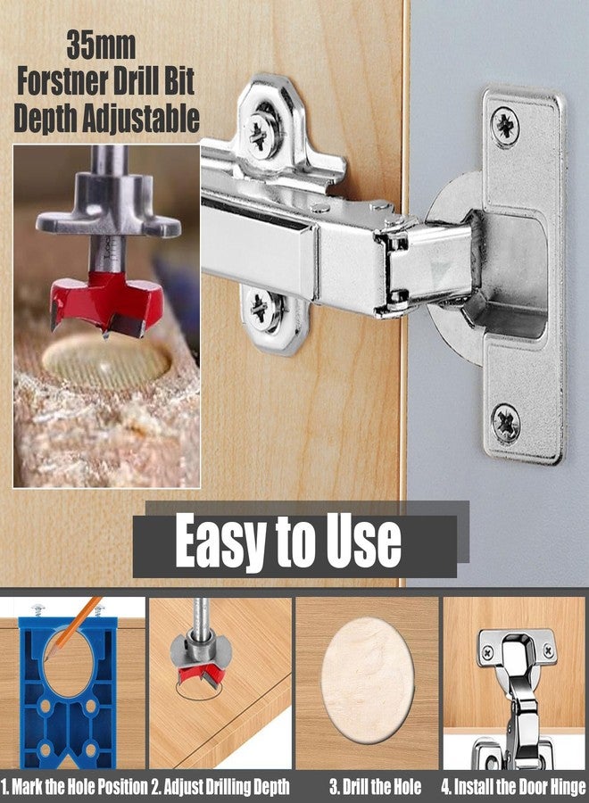 ياكاموز طقم تركيب مفصلات مخفية من ياكاموز مقاس 35 مم - مثقاب فورستنر من الكربيد قابل للتعديل بعمق، قاطع ثقب المفصلات مع دليل حفر مفصلات الأبواب لتثبيت مفصلات أبواب الخزانة - Image 5