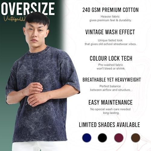 fanideaz Mens Oversized 240 GSM T Shirt Heavy Cotton Acid Wash Graphic Print Round Neck Half Sleeves for Casual Wear_2B_M_Baphomet - Image 5