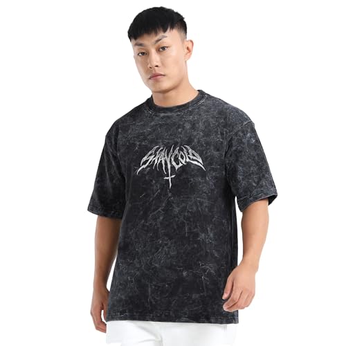 fanideaz Mens Oversized 240 GSM T Shirt Heavy Cotton Acid Wash Graphic Print Round Neck Half Sleeves for Casual Wear_2B_M_Baphomet - Image 4