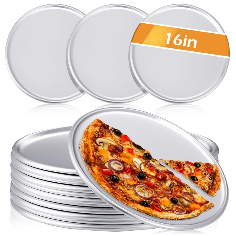 12 Pieces Pizza Pan Bulk Restaurant Aluminum Pizza Pan Set Round Pie Cake Plate Rust Free Cake Tray for Oven Baking Home Kitchen Restaurant Easy Clean16 Inch