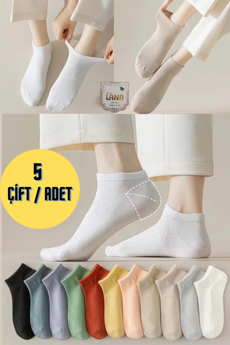 Miss Lana Women's Quality Bamboo Booties Socks (5 Pieces / Pair) Seamless Perfumed Short Model Delicate Women's Socks  - Image 1