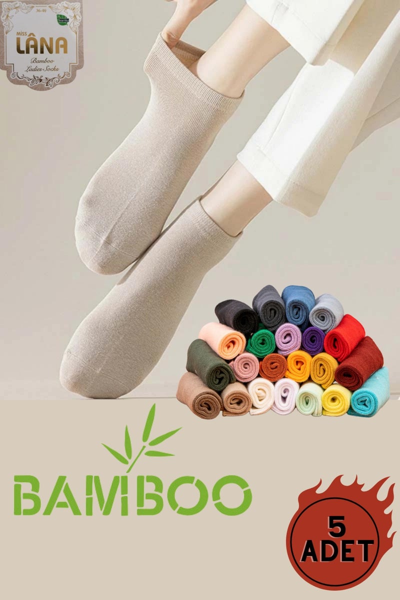 Miss Lana Women's Quality Bamboo Booties Socks (5 Pieces / Pair) Seamless Perfumed Short Model Delicate Women's Socks  - Image 3