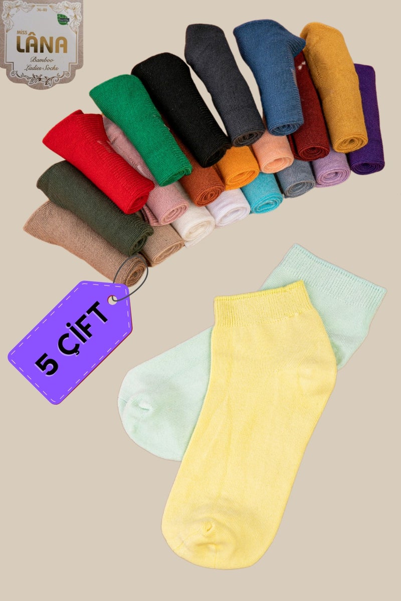 Miss Lana Women's Quality Bamboo Booties Socks (5 Pieces / Pair) Seamless Perfumed Short Model Delicate Women's Socks  - Image 2