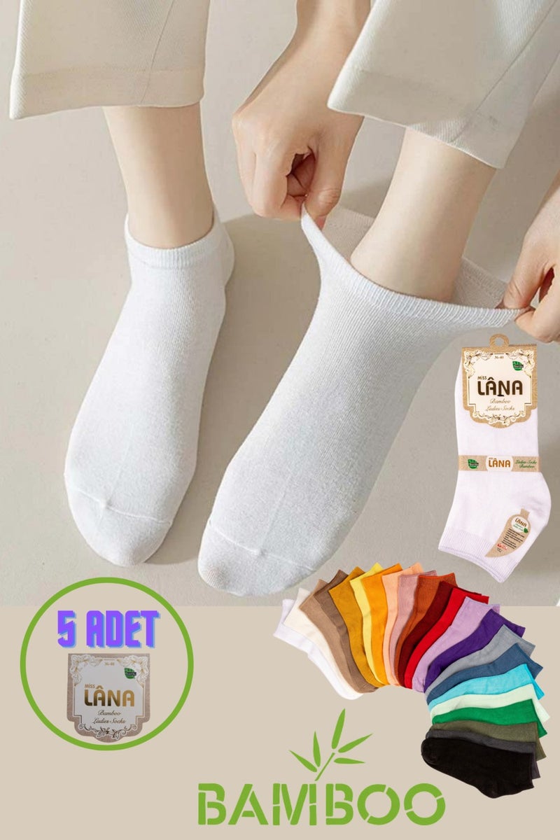 Miss Lana Women's Quality Bamboo Booties Socks (5 Pieces / Pair) Seamless Perfumed Short Model Delicate Women's Socks  - Image 4