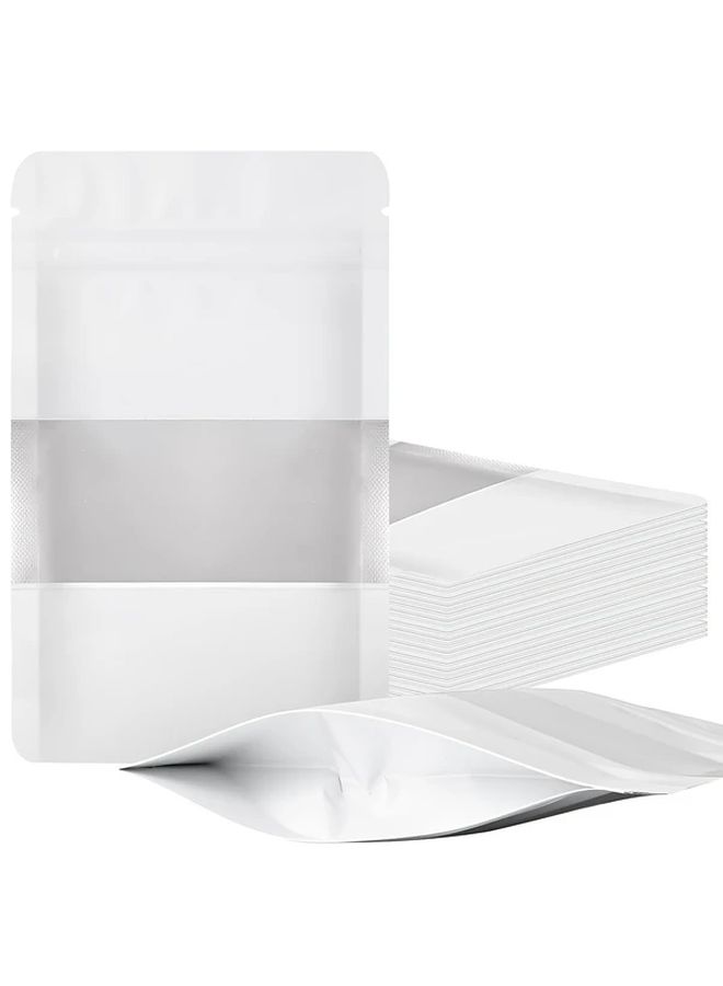 50pcs Glossy White Resealable Stand Up Zipper Plastic Polyester Bags 4.72x7.87 Inch For Small Business Commercial Packaging Craft Home Storage Gift Wrapping And Jewelry Display - Image 1