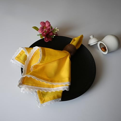 FINGERCRAFT Table Napkins Set of 12 Cotton Linen Blend 20x20 Inches Excellent Absorbency Washable and Reusable, Durable Dinner Napkin for Kitchen, Hotels, Party (Yellow, 20"x20") - Image 3