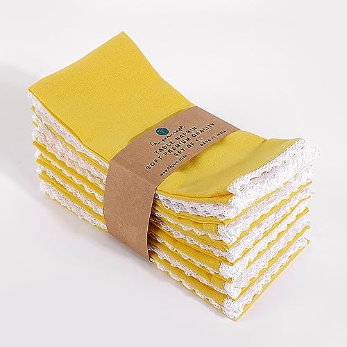 FINGERCRAFT Table Napkins Set of 12 Cotton Linen Blend 20x20 Inches Excellent Absorbency Washable and Reusable, Durable Dinner Napkin for Kitchen, Hotels, Party (Yellow, 20"x20") - Image 1