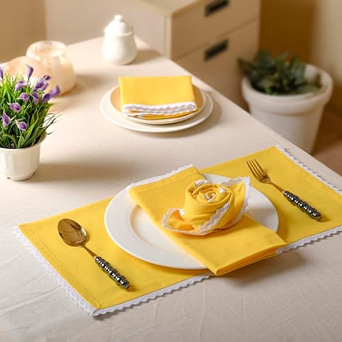 FINGERCRAFT Table Napkins Set of 12 Cotton Linen Blend 20x20 Inches Excellent Absorbency Washable and Reusable, Durable Dinner Napkin for Kitchen, Hotels, Party (Yellow, 20"x20") - Image 2