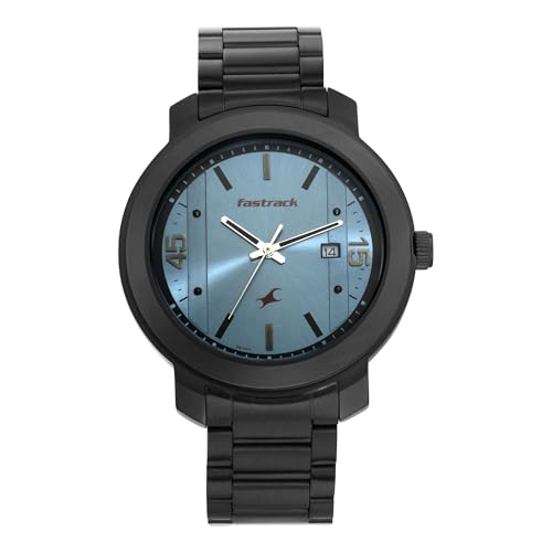 Fastrack Men Stainless Steel Bare Basics Analog Blue Dial Watch-3246Nm01/Np3246Nm01, Band Color-Black - Image 1