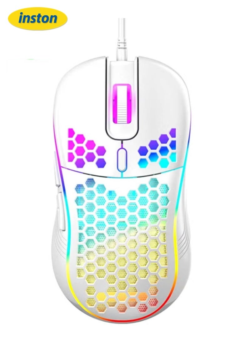 inston Honeycomb design wired gaming mouse, 7200 adjustable DPI, RGB backlight, ergonomic design, lightweight USB computer mouse, equipped with high precision sensor, suitable for Windows PC and laptop gamers - Image 1