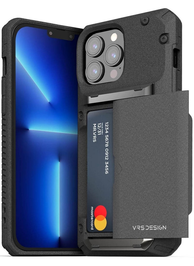 VRS Design - Damda Glide PRO Sandstone Wallet Case Cover for iPhone 13 PRO Semi Automatic Slider Credit Card Holder Slot [3-4 Cards] - Sandstone - Image 1