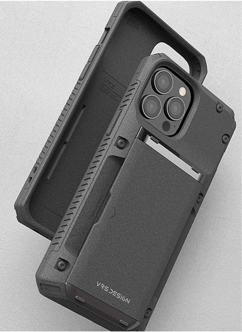 VRS Design - Damda Glide PRO Sandstone Wallet Case Cover for iPhone 13 PRO Semi Automatic Slider Credit Card Holder Slot [3-4 Cards] - Sandstone - Image 1