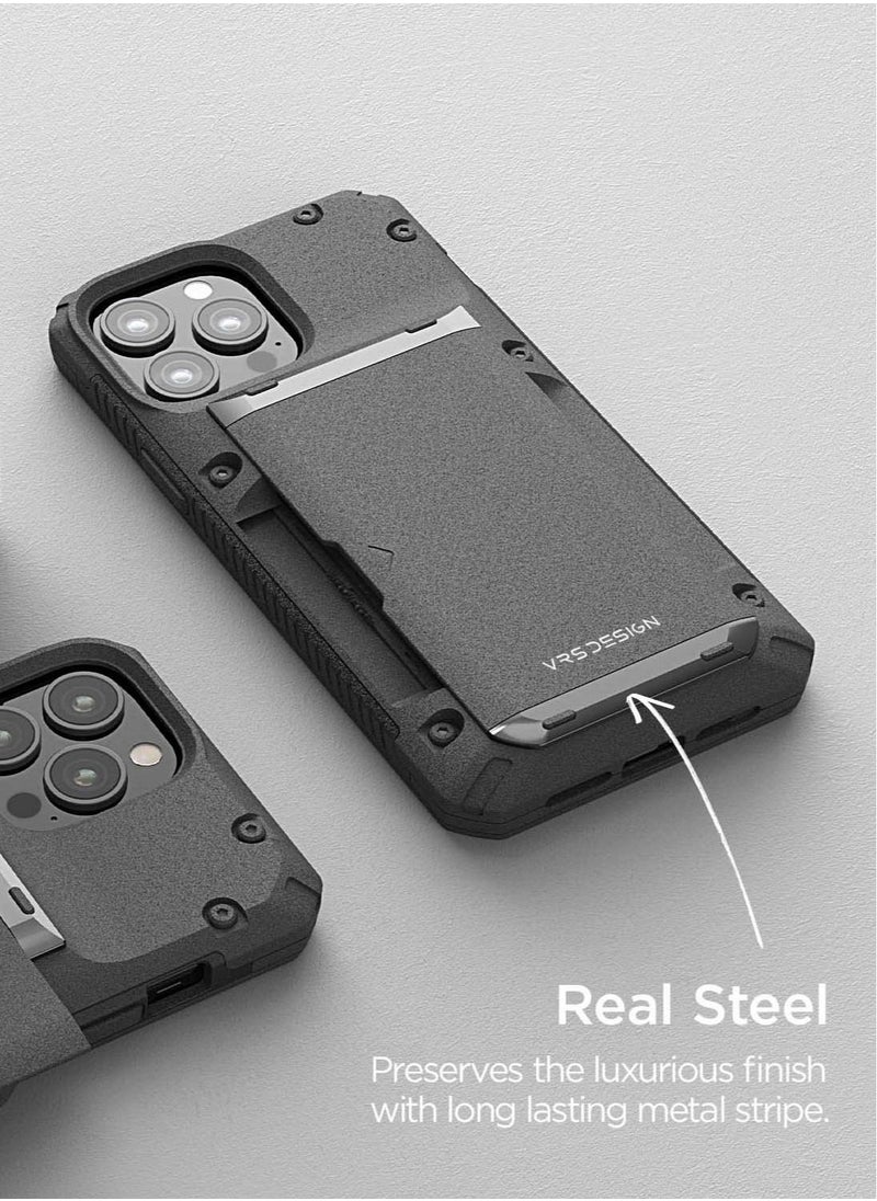 VRS Design - Damda Glide PRO Sandstone Wallet Case Cover for iPhone 13 PRO Semi Automatic Slider Credit Card Holder Slot [3-4 Cards] - Sandstone - Image 1