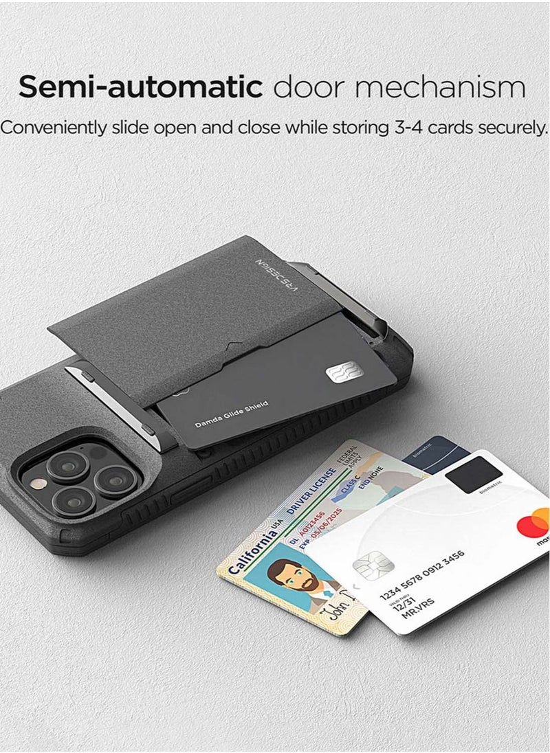 VRS Design - Damda Glide PRO Sandstone Wallet Case Cover for iPhone 13 PRO Semi Automatic Slider Credit Card Holder Slot [3-4 Cards] - Sandstone - Image 1