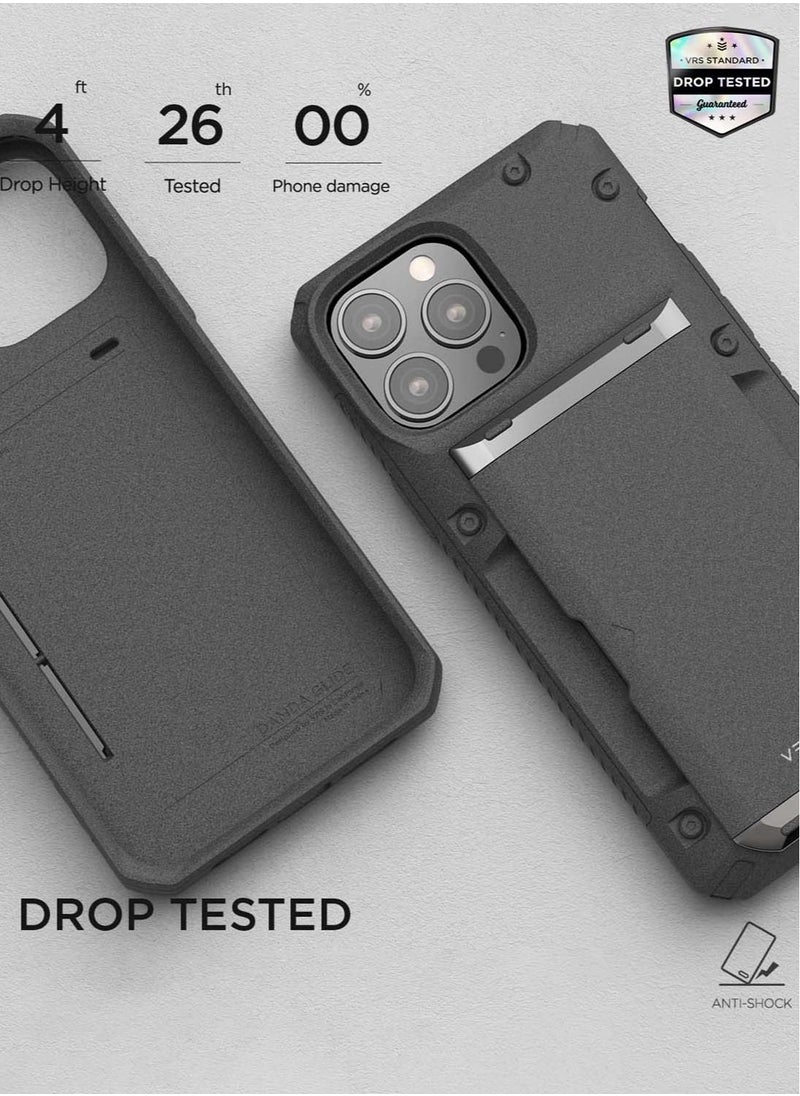 VRS Design - Damda Glide PRO Sandstone Wallet Case Cover for iPhone 13 PRO Semi Automatic Slider Credit Card Holder Slot [3-4 Cards] - Sandstone - Image 1
