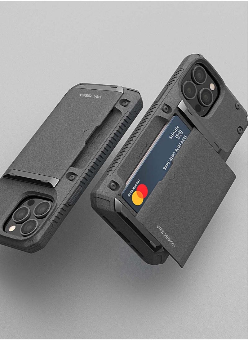 VRS Design - Damda Glide PRO Sandstone Wallet Case Cover for iPhone 13 PRO Semi Automatic Slider Credit Card Holder Slot [3-4 Cards] - Sandstone - Image 1