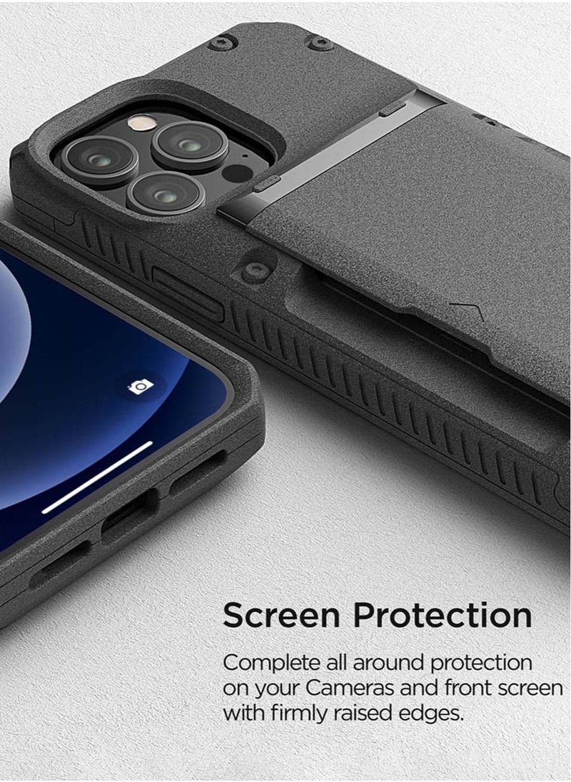 VRS Design - Damda Glide PRO Sandstone Wallet Case Cover for iPhone 13 PRO Semi Automatic Slider Credit Card Holder Slot [3-4 Cards] - Sandstone - Image 1