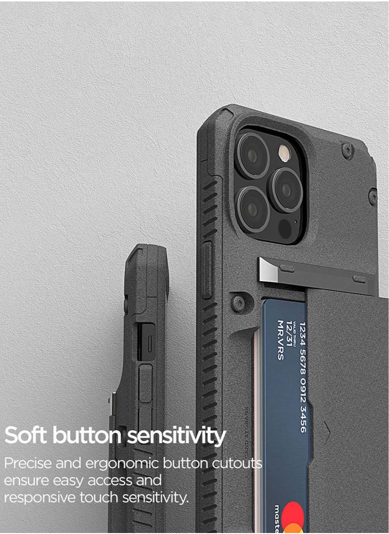 VRS Design - Damda Glide PRO Sandstone Wallet Case Cover for iPhone 13 PRO Semi Automatic Slider Credit Card Holder Slot [3-4 Cards] - Sandstone - Image 1