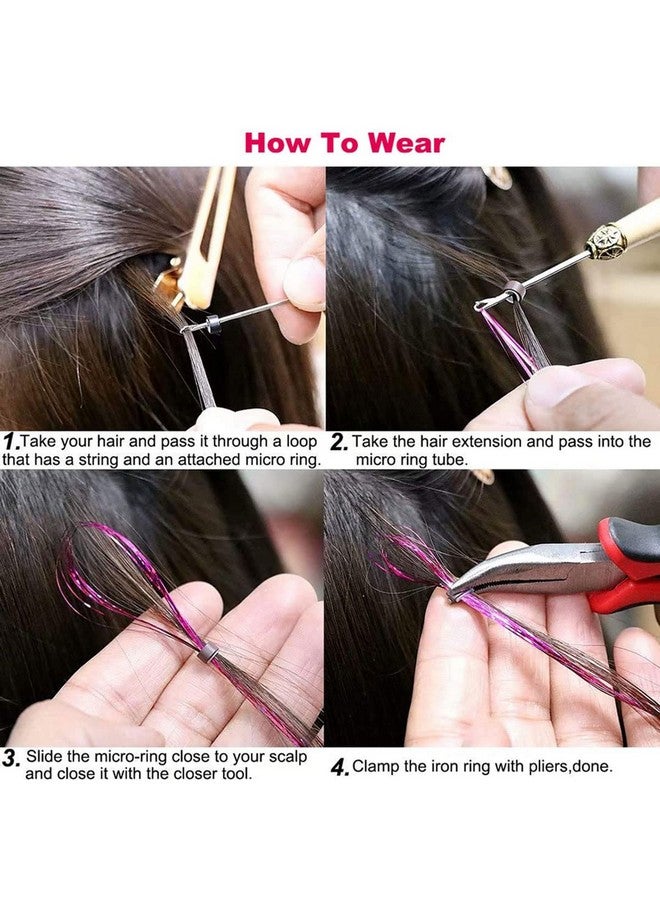Peiyulex Tinsel 47 Inch 1000 Strands With Tools, Fairy Hair Tinsel Heat Resistant For Children Girls Women, Hair Glitter Tinsel Hair Extensions For Christmas New Year Party (Pink) - Image 5
