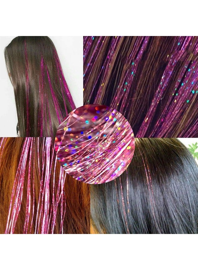 Peiyulex Tinsel 47 Inch 1000 Strands With Tools, Fairy Hair Tinsel Heat Resistant For Children Girls Women, Hair Glitter Tinsel Hair Extensions For Christmas New Year Party (Pink) - Image 3