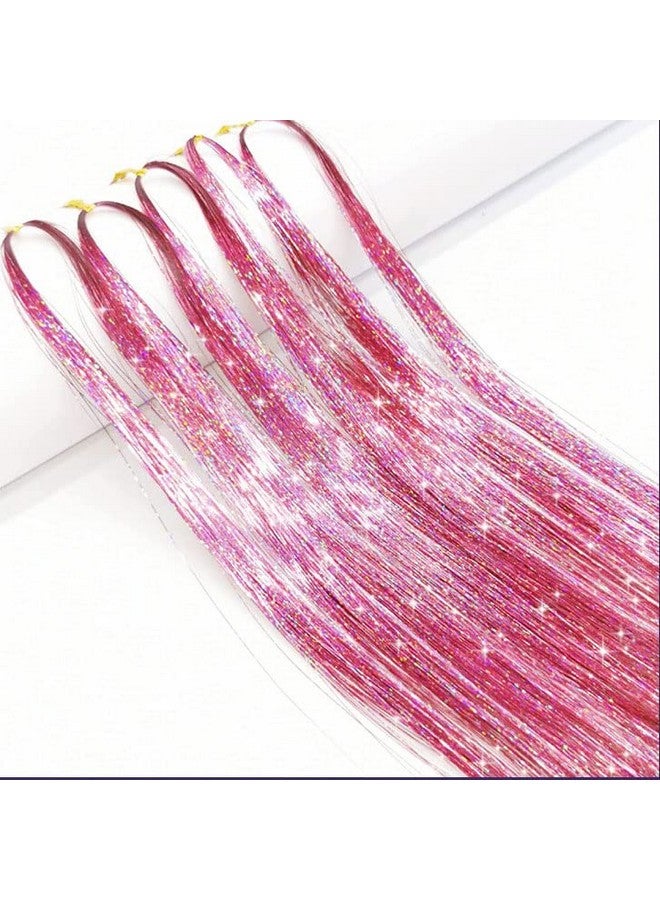 Peiyulex Tinsel 47 Inch 1000 Strands With Tools, Fairy Hair Tinsel Heat Resistant For Children Girls Women, Hair Glitter Tinsel Hair Extensions For Christmas New Year Party (Pink) - Image 2