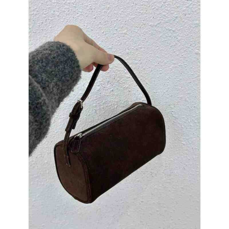 حقيبة كروس بادي صغيرة مربعة من جلد السويد بحزام كتف طويل للنساء - Image 1
