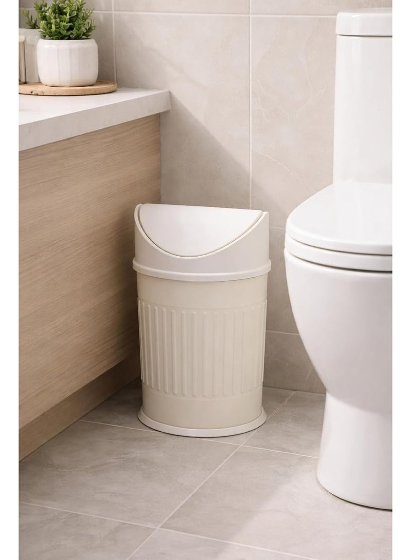 Primanova Stainless Steel Trash Bin Swing Lid Compact Round Garbage Waste Bin for Bathroom Kitchen Bedroom Office 12 Liters (Beige) - Image 3