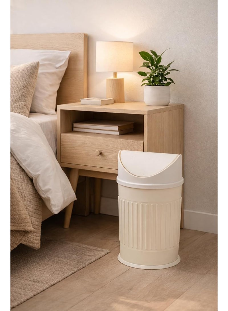 Primanova Stainless Steel Trash Bin Swing Lid Compact Round Garbage Waste Bin for Bathroom Kitchen Bedroom Office 12 Liters (Beige) - Image 2