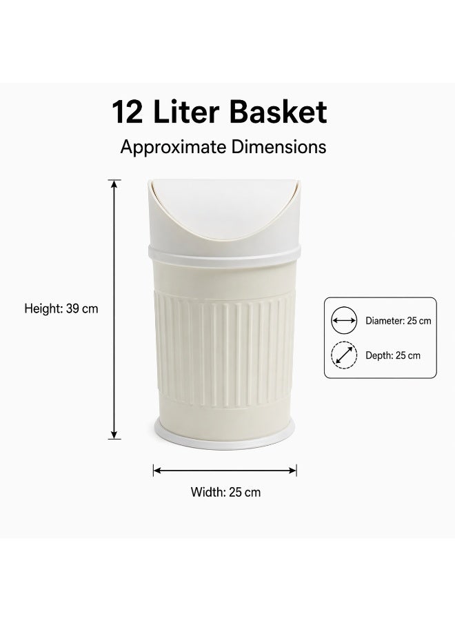Primanova Stainless Steel Trash Bin Swing Lid Compact Round Garbage Waste Bin for Bathroom Kitchen Bedroom Office 12 Liters (Beige) - Image 4