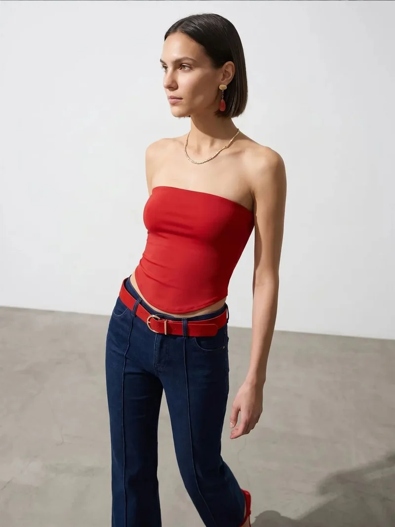 Dilvin Dilvin Women’s Strapless Crop Bandeau Top