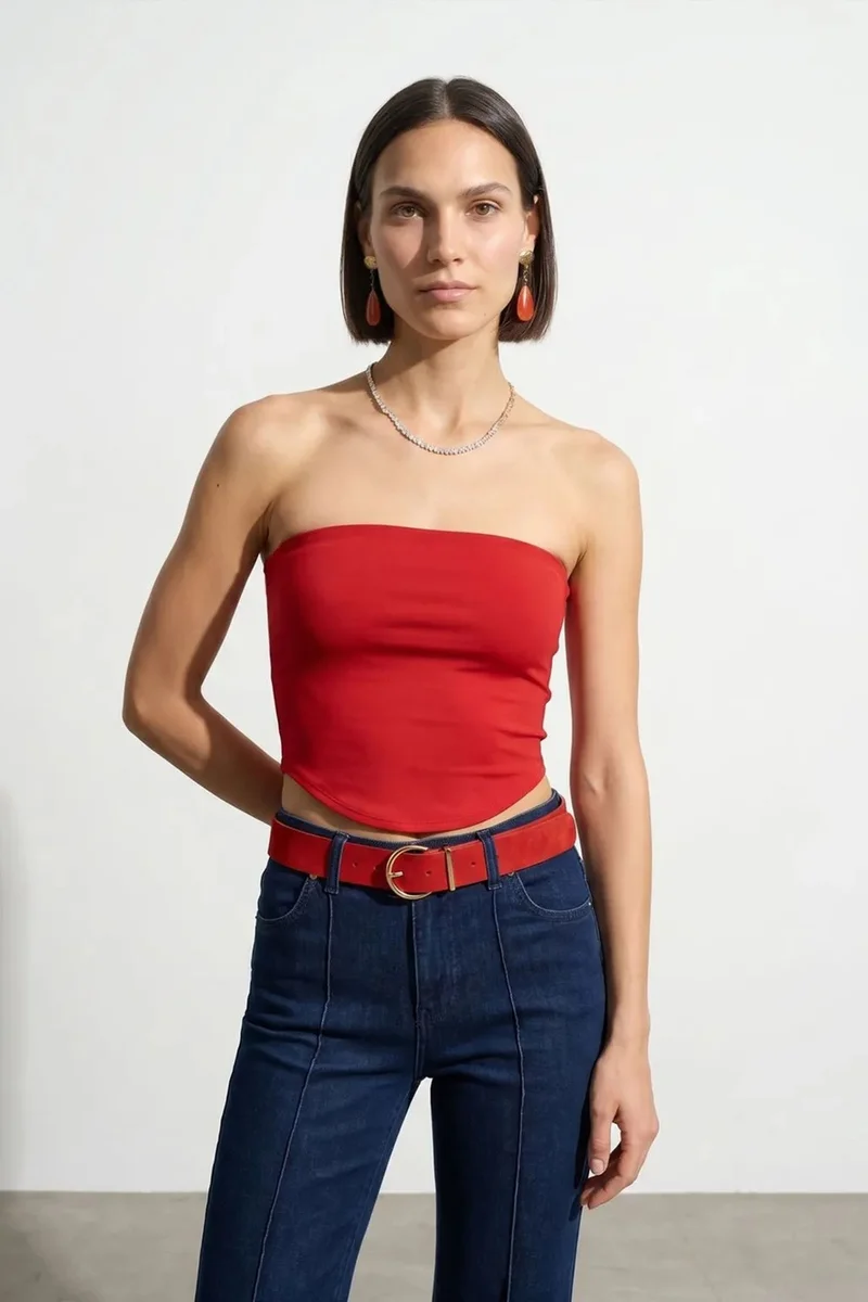 Dilvin Red DILVIN Women’s Strapless Crop Bandeau Top for Women | Best Price UAE