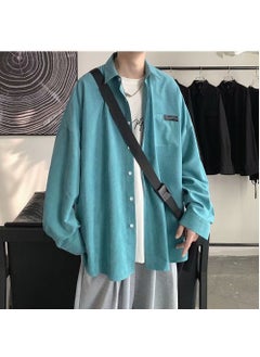 Japanese Style Long Sleeve Casual Shirt For Men Loose Fit Trendy Brand Versatile Cardigan Jacket Spring Autumn Season 8017 Lake Green
