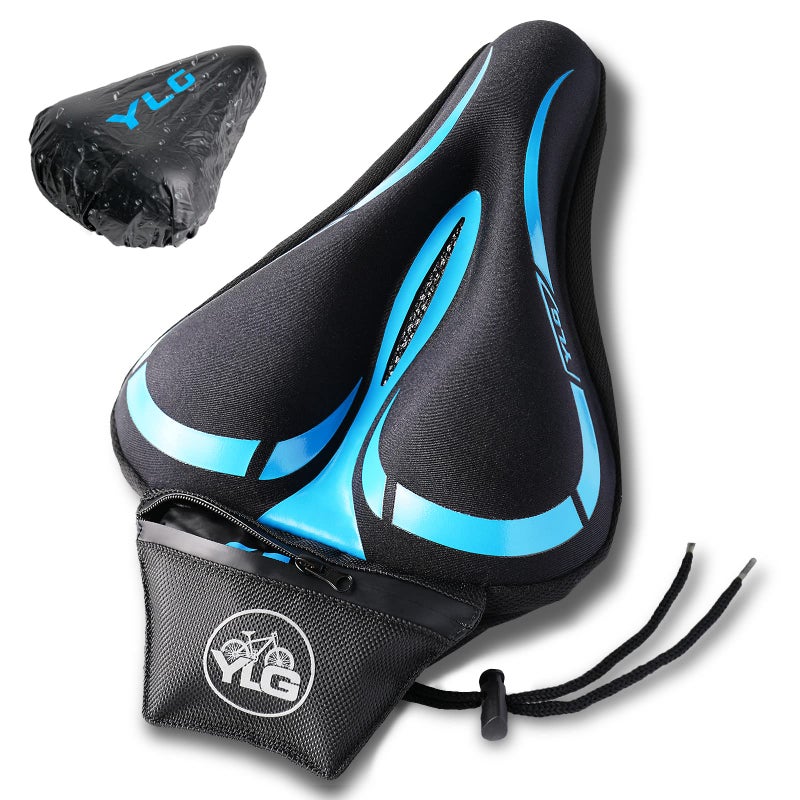 YLG Bike Seat Cover, Memory Foam & Gel Bike Seat Cushion Cover for Men & Women, Comfortable Bicycle Seat Cover for Peloton/Fixed/Cruiser/Indoor/Outdoor Bike seat with Waterproof Cover - Image 1