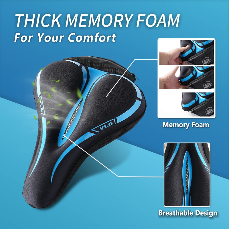 YLG Bike Seat Cover, Memory Foam & Gel Bike Seat Cushion Cover for Men & Women, Comfortable Bicycle Seat Cover for Peloton/Fixed/Cruiser/Indoor/Outdoor Bike seat with Waterproof Cover - Image 3