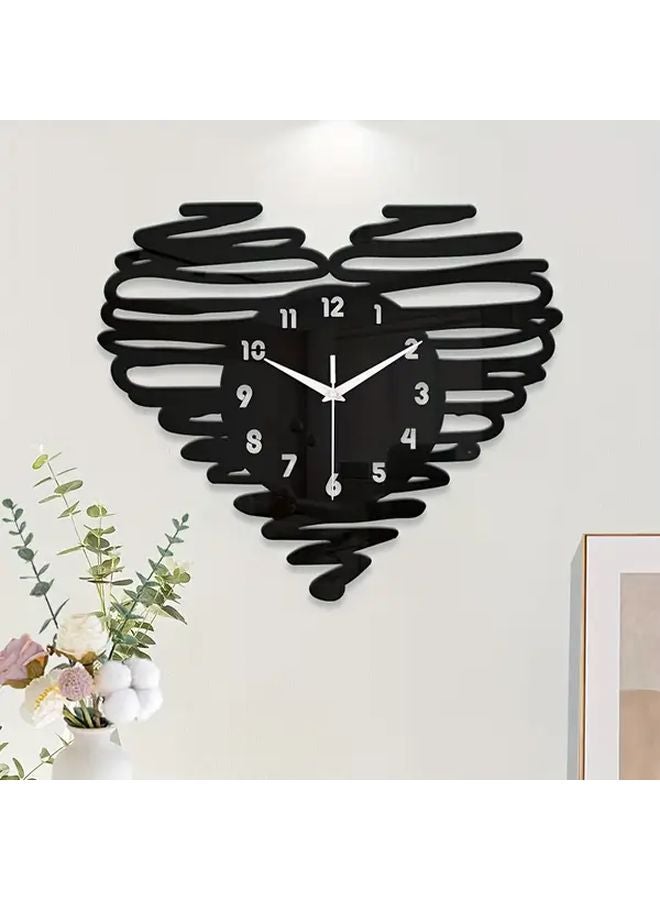 Black Heart Shaped Wall Clock Silent Quartz Movement Modern Acrylic Design - Image 1