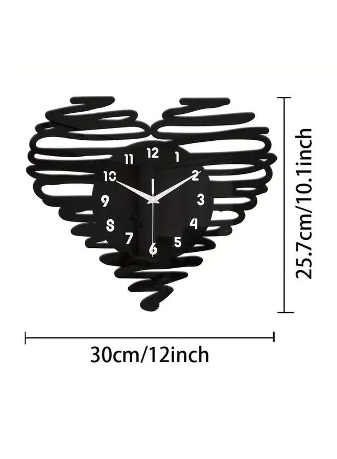 Black Heart Shaped Wall Clock Silent Quartz Movement Modern Acrylic Design - Image 4