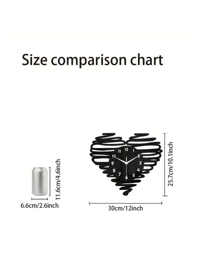 Black Heart Shaped Wall Clock Silent Quartz Movement Modern Acrylic Design - Image 3