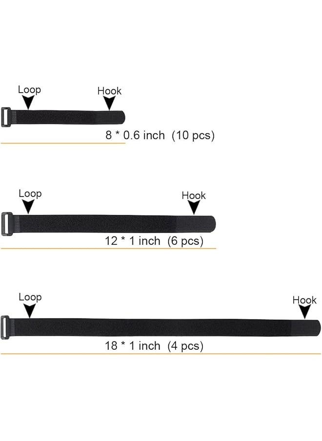 erorex - Reusable Fastening Cable Straps And Cable Ties Set 20 Pack 8 Inch 12 Inch 18 Inch Adjustable Multi Purpose Hook And Loop Cord Ties To Keep Cords Organized And Tidy - Image 1