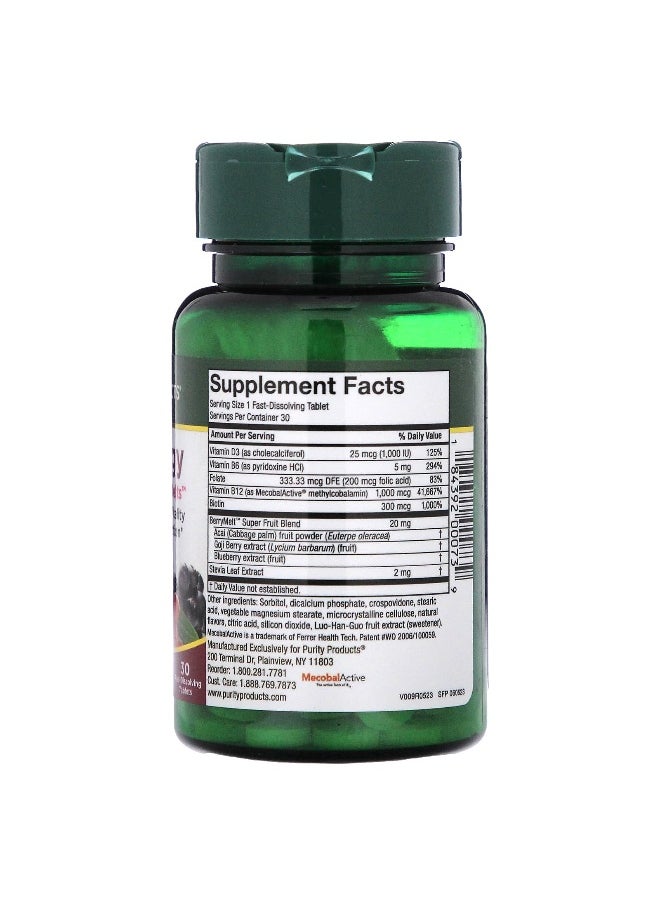 Purity Products - Purity Products, B12 Energy, Berry Lemonade Melts, 30 Fast-Dissolving Tablets - Image 1