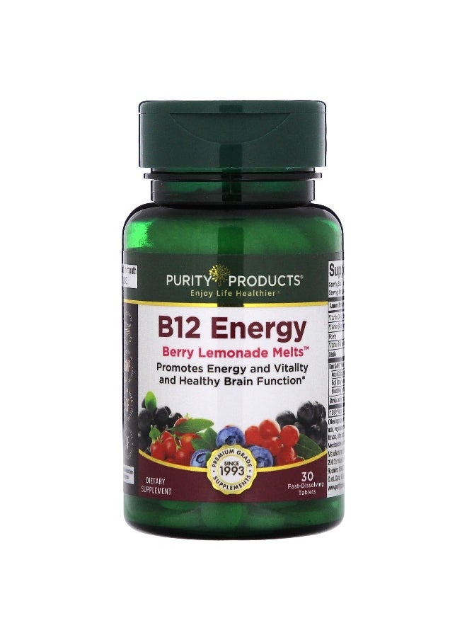 Purity Products - Purity Products, B12 Energy, Berry Lemonade Melts, 30 Fast-Dissolving Tablets - Image 1