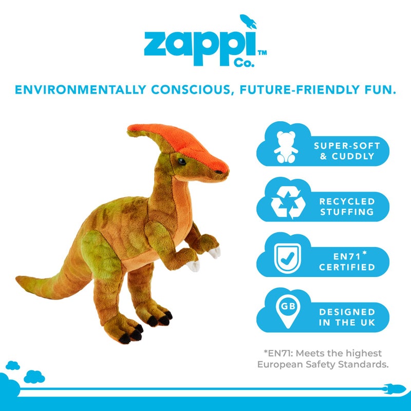 Zappi Co Plush Children's Stuffed Soft Cuddly Plush Toy-Part of Safari Animals Collection, Perfect for Kids (29cm Depth)(Parasaurolophus Dinosaur) - Image 2