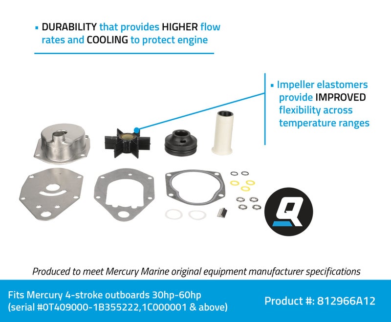 Quicksilver 812966A12 Water Pump Repair Kit for Mercury and Mariner 4-Stroke 30-60 HP Outboards - Image 2