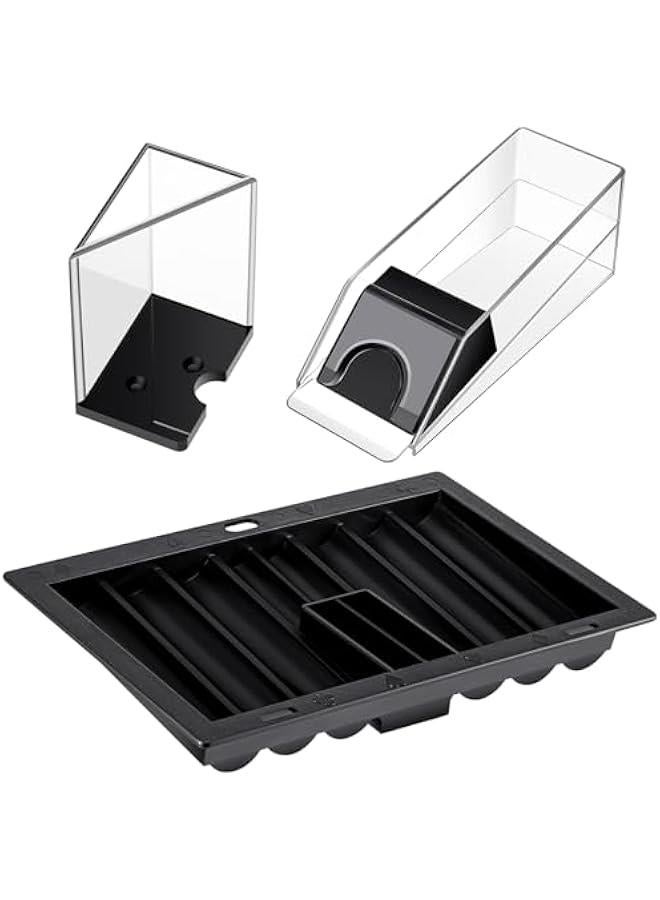 Arabest Poker Chip Tray with 6 Deck Blackjack Shoe and Discard Tray Black Poker Chip Dealer Holder Card Shoe Black Plastic Jack Dispenser Table Set for Casino Game Party Accessories - Image 1