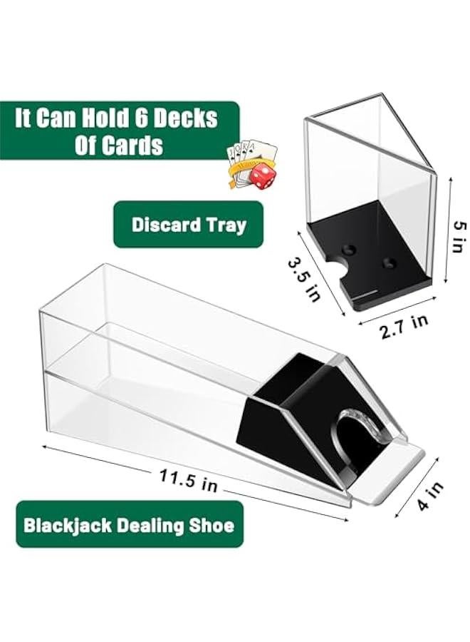 Arabest Poker Chip Tray with 6 Deck Blackjack Shoe and Discard Tray Black Poker Chip Dealer Holder Card Shoe Black Plastic Jack Dispenser Table Set for Casino Game Party Accessories - Image 3