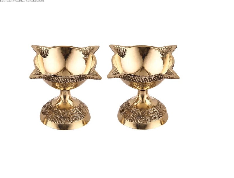 TORPPEZA Brass 4 Face Diya for Mandir Diwali Festival Oil Lamp Charmukhi Design for Daily Puja Temple Lighting Traditional Brass Lamp - Image 1