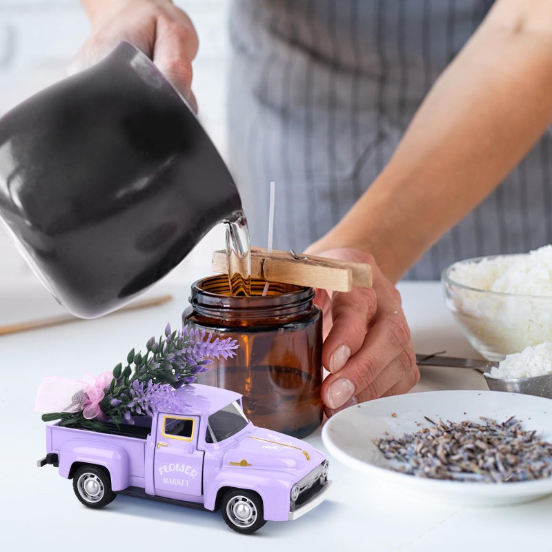Lemicin Lavender Metal Truck with Lavender Bouquet Farmhouse Vintage Mini Metal Truck Pickup Farm Tiered Tray Decor for Farmhouse Country Home Elegant Purple Pickup Table Decorations - Image 4