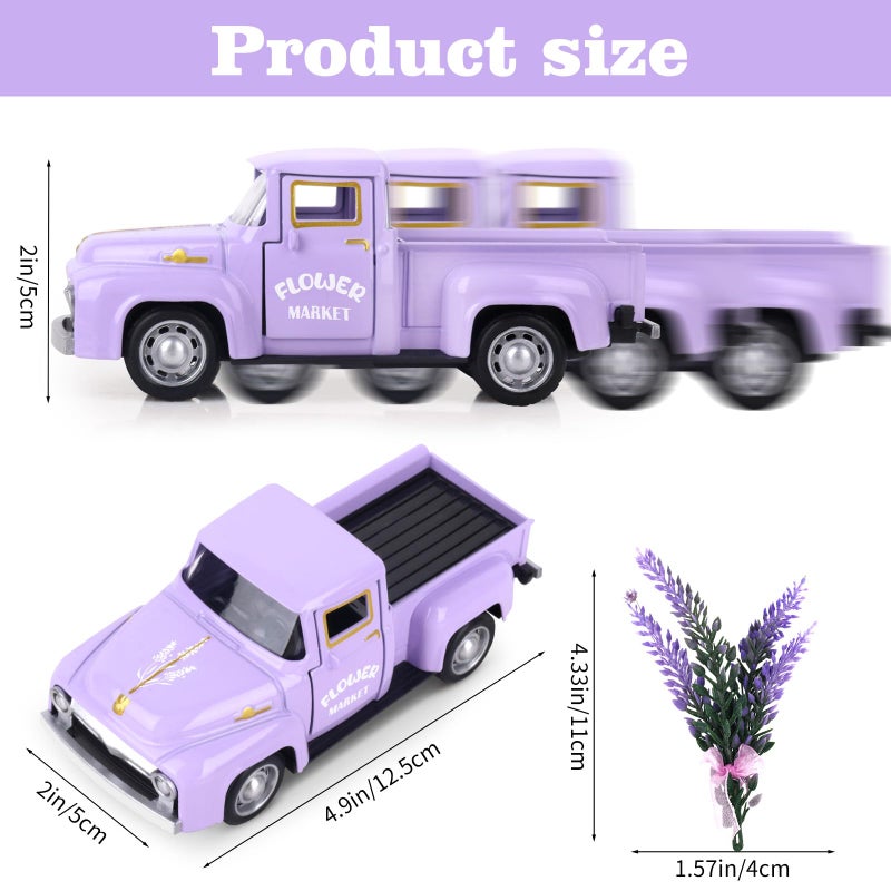 Lemicin Lavender Metal Truck with Lavender Bouquet Farmhouse Vintage Mini Metal Truck Pickup Farm Tiered Tray Decor for Farmhouse Country Home Elegant Purple Pickup Table Decorations - Image 2