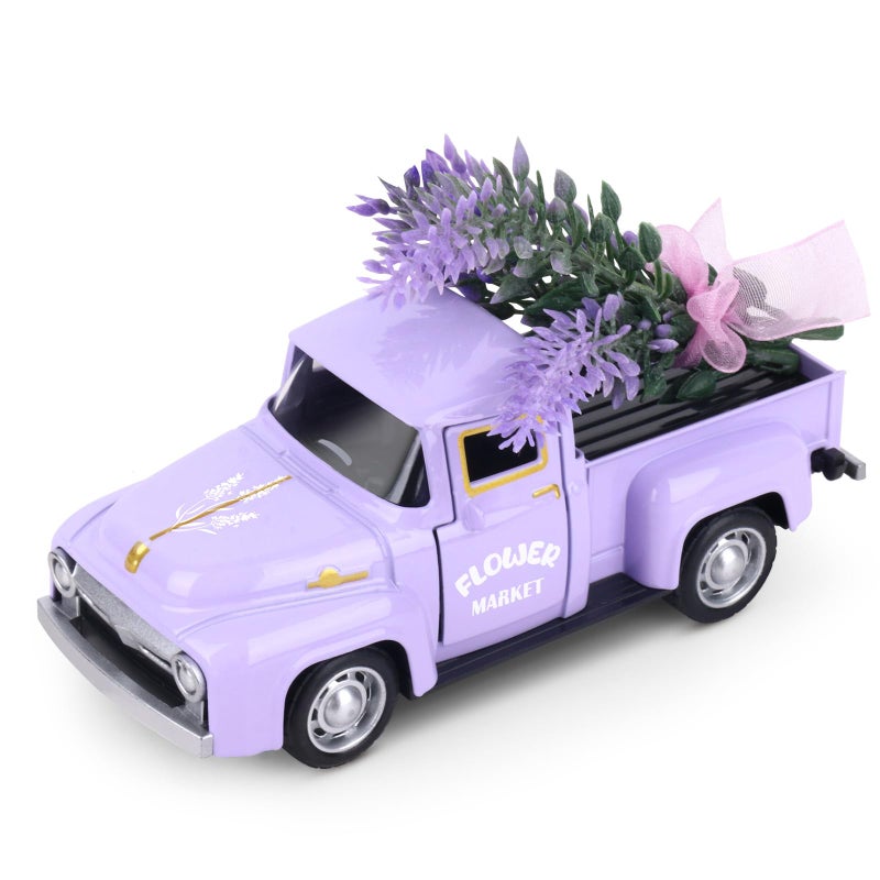 Lemicin Lavender Metal Truck with Lavender Bouquet Farmhouse Vintage Mini Metal Truck Pickup Farm Tiered Tray Decor for Farmhouse Country Home Elegant Purple Pickup Table Decorations - Image 1