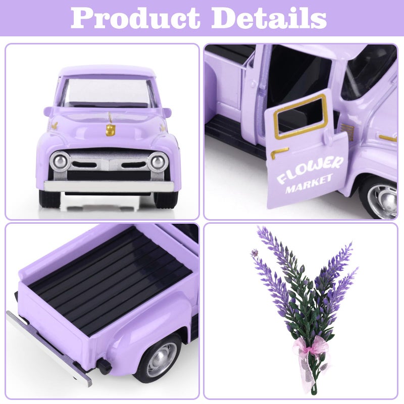Lemicin Lavender Metal Truck with Lavender Bouquet Farmhouse Vintage Mini Metal Truck Pickup Farm Tiered Tray Decor for Farmhouse Country Home Elegant Purple Pickup Table Decorations - Image 3
