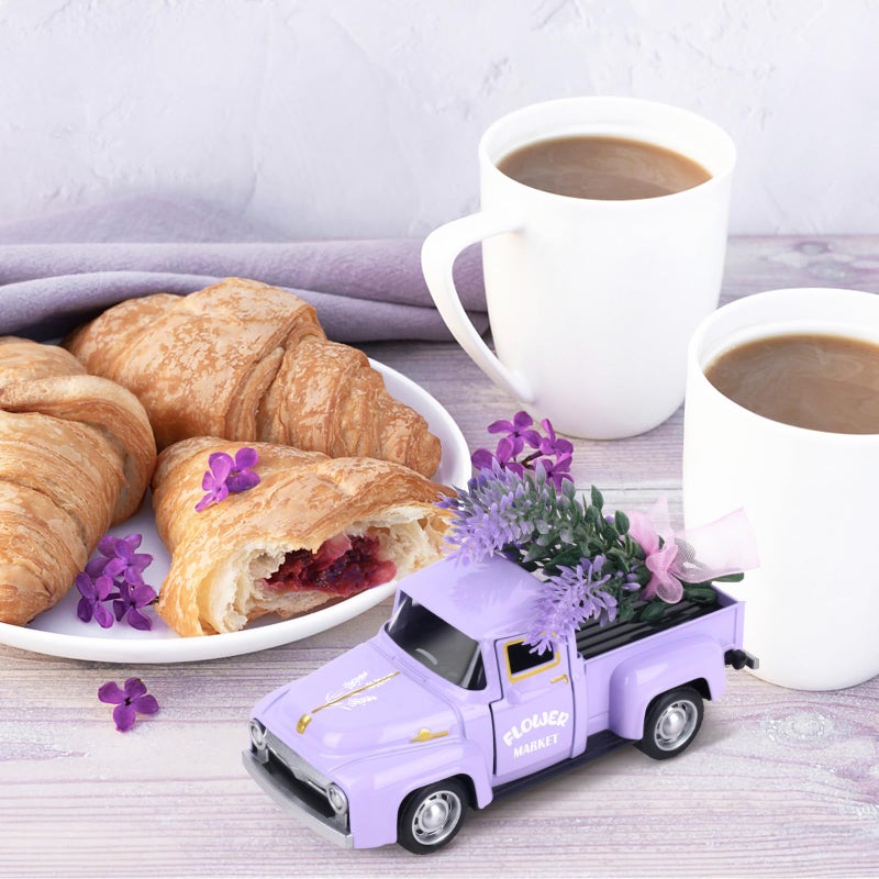 Lemicin Lavender Metal Truck with Lavender Bouquet Farmhouse Vintage Mini Metal Truck Pickup Farm Tiered Tray Decor for Farmhouse Country Home Elegant Purple Pickup Table Decorations - Image 5